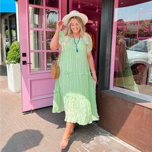 Puff Sleeve Pastel Green Maxi Dress